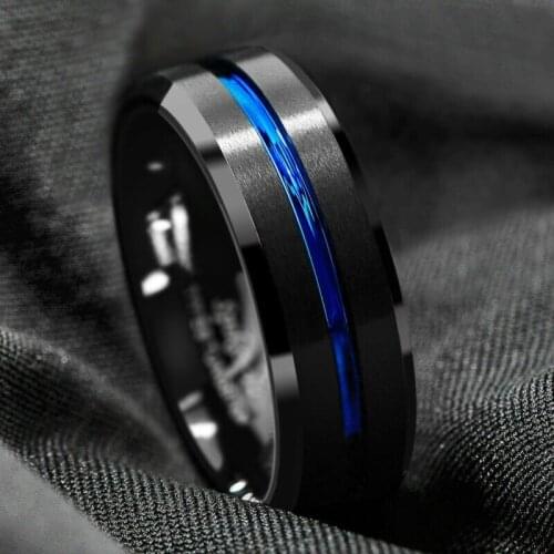 MOREDEAR Luxury Tungsten Carbide Ring Thin Blue Line-Inside Black Brushed Pary Wedding Band Mens Memorial Jewelry