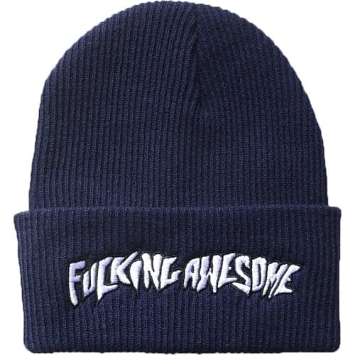 Hat Men Women Fucking Awesome Embroidery Winter Beanies Knit Turban Skullies Streetwear Hip Hop Bone Bini Czapka Zimowa