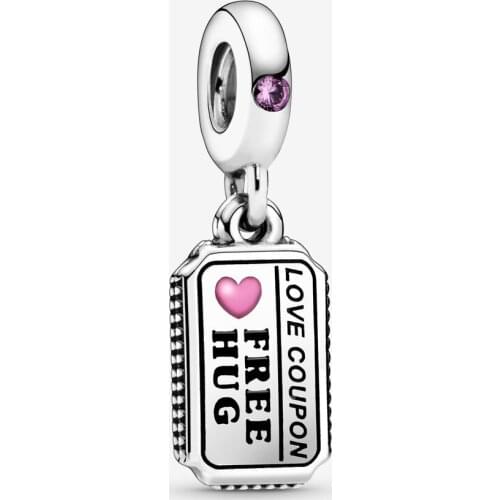 2020 Valentines Day 925 Sterling Silver Love Coupon Dangle Charm Fit Pandora Bracelet Necklace Heart Pendant Charm DIY Jewelry