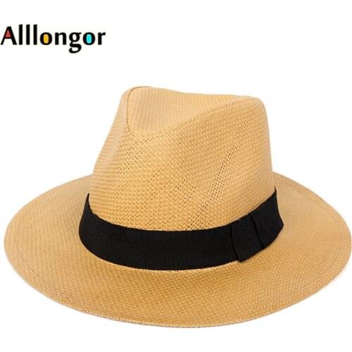 Summer 2020 Wide Brim Hat Women men Panama Straw Hat Chapeu Femme Beach Visor UV Protection Sun Cap Sombrero Fedora Jazz Hat