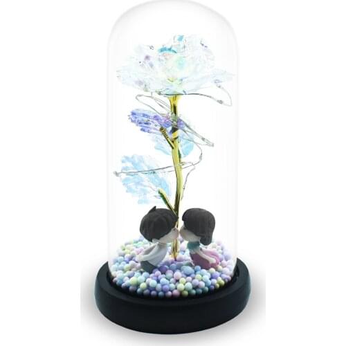 Glass Cover Decoration Ornaments Artificial Flower Decorationt Color Gold Leaf Rose Flower with Lamp Holiday Gift