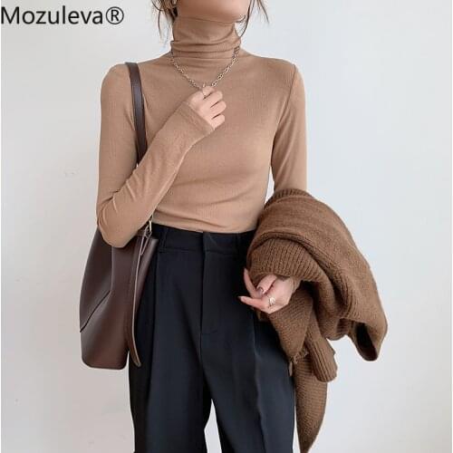 Mozuleva 2020 Autumn Winter Thick Long Sleeve Knit Turtleneck Full Pullovers Korean Tops Women Clothing