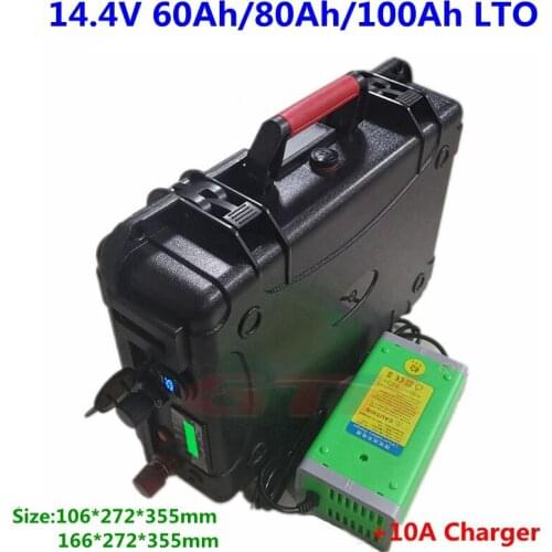 Waterproof LTO 14.4V not 12V 6S 60Ah 80Ah 100Ah battery with BMS for trolling motor solar system motorhome RV+10A Charger