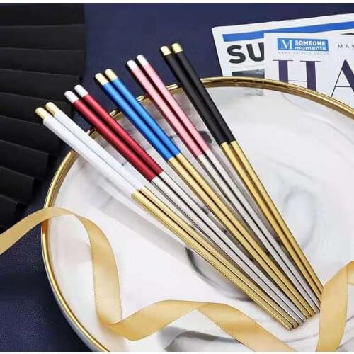 High grade 304 stainless steel metal chopsticks, simple and fashionable, hotel, household chopsticks, kitchen tableware, 2 pairs