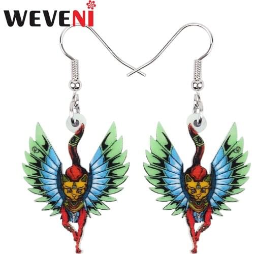 WEVENI Acrylic Elegant Wings Egypt Cat Kitten Earrings Long Drop Dangle Fashion Charms Pets Gifts Unique Jewelry For Women Girls