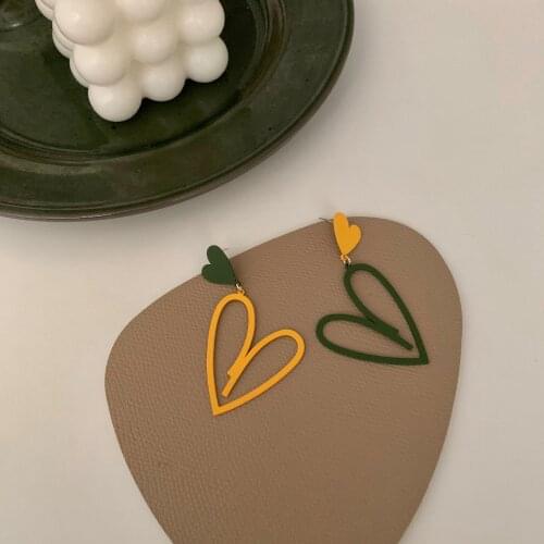 Contrasting Color Big Love Earrings Fashion Heart Earrings Simple Line Women 2021 Big Fashion Earrings