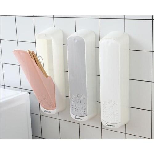 1PC Wall Mounted Kitchen Dust Cover Storage Box Household Chopstick Tube Wall Hanging Press Spoon Chopstick Shelf Rack OK 1175