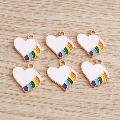 10pcs 17*17mm Enamel Rainbow Color Hearts Charms for Jewelry Accessorie Making DIY Handmade Necklaces Pendants Bracelets Charms