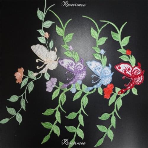 2Pcs 24X5.5cm Flower Butterfly Applique Clothing Embroidery Patch Fabric Sticker Iron On Patch Craft Sewing Repair SX124