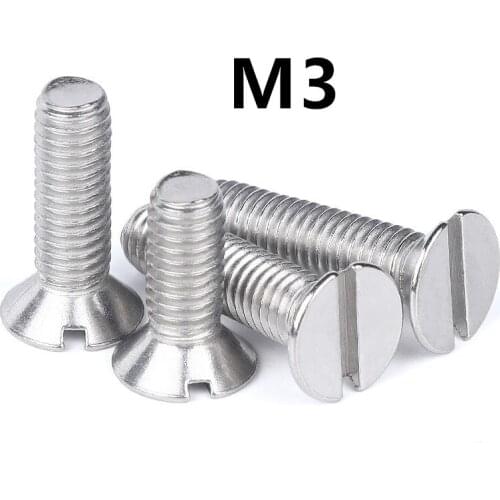 200pcs/lot M3x5/6/8/10/12/14/16/20mm DIN963 GB68 Stainless steel countersunk head slotted screw flat groving machine screws