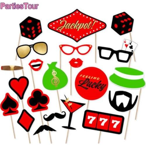 21X Las Vegas Casino Photo Booth Props Poker Party Photo Booth Props with Wooden Sticks Magic Show Party Favor funny Photo Booth