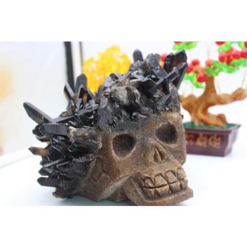 3376 grams of quartz crystal healing black crystal skull specimen