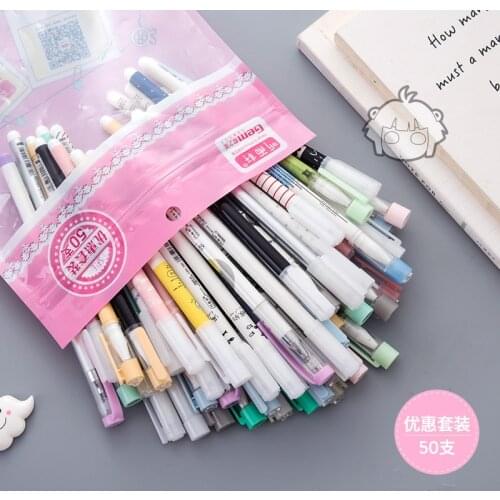 50 pcs/Lot Kawaii gel pens 10 color ink ballpoint pen Ballpoint 0.38mm 0.5mm Stationery Office School supply lapices escolar