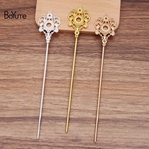 BoYuTe (10 Pieces/Lot) 27*40MM Metal Alloy Flower Base Welding 120*2.5MM Iron Hair Stick Diy Hair Accessories Handmade Materials