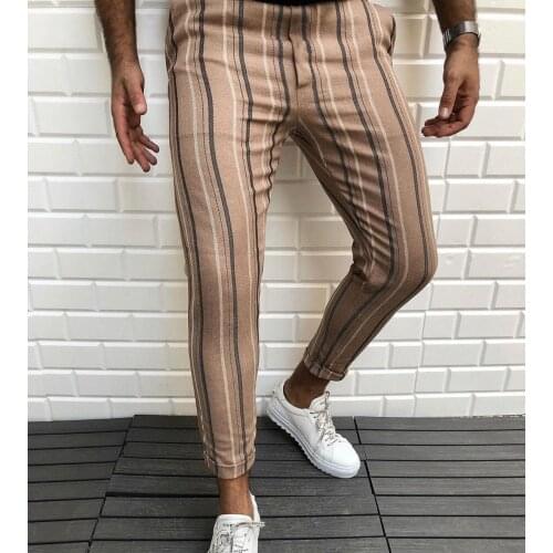 Mens Casual Pants Sweatpants Male Tights Striped Printed Cotton Trousers For Men Elastic Waist Joggers Clothing Business Office