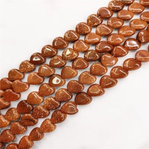 1 Strand 40Pcs 10x10x5mm Brown Gold Sand Stone Love Heart Loose Beads For DIY Jewelry Making Accessories 15.5Inch