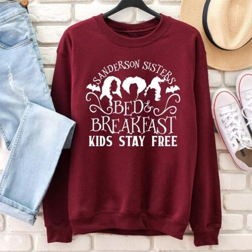 Bed & Breakfast Kids Stay Free Halloween Sweatshirt 100% Cotton Graphic Pullovers Halloween Witch Grunge Jumper Sweatshirts