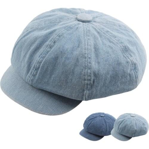 Denim Newsboy Cap Hat Woman Fixed Vintage Blue Short Brim Summer Autumn Spring Classical Fashion Stylish Hat
