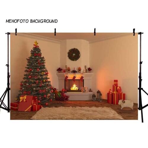 Photography Backdrops Christmas Background Fireplace Tree Winter Snow Window Interior Baby Birthday Background For Photo Studio
