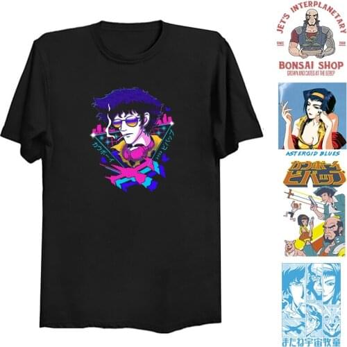 Japanese Anime Cowboy Bebop Shirt Men Clothing Spike Spiegel Funny Print Male T-shirt Harajuku Kawaii Shirt Jet Faye Men T-shirt