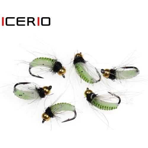 ICERIO 6PCS Brass Beadhead UV Skin Nymphs Flies Trout Fishing Fly Lure Baits