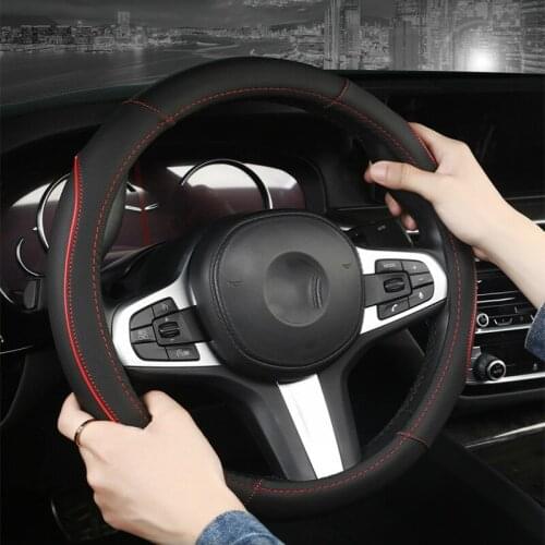 PU Leather Car Steering Wheel Cover Creative D Type & Round Type Cover Four Seasons Universal Non-slip Silicone Cover