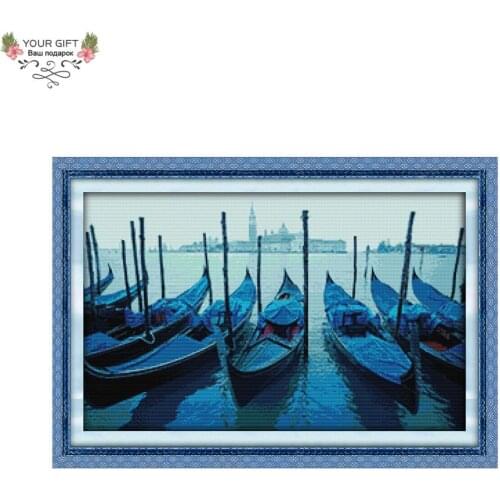 Joy Sunday F762 14CT 11CT Counted and Stamped Home Decor Venice Boats Needlework Needlepoint Embroidery DIY Cross Stitch kits