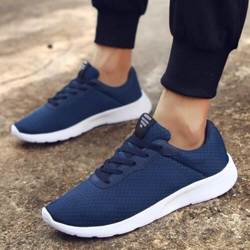 Men Breathable Sports Shoes Women Vulcanize Mesh Slip- Flat-Soled Walking Running Sneakers Casual Lace-up Shoes