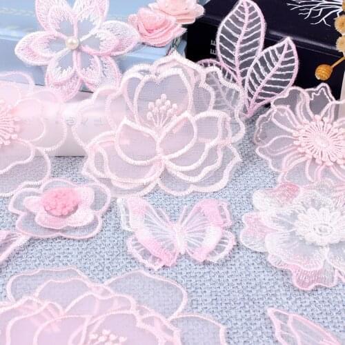 Sew On Lace Embroidered Patches Transparent Flower Butterfly Appliques for Clothing Stripes On Clothes Diy