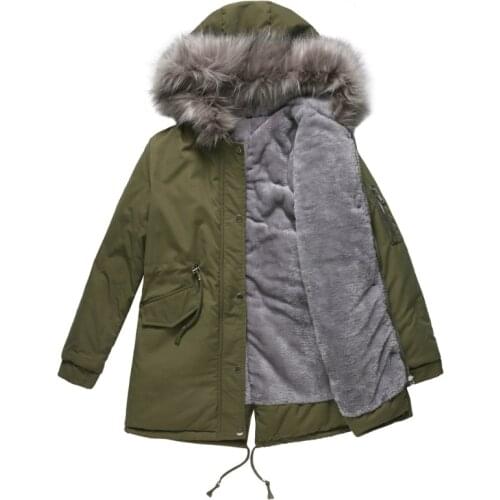 New Autumn Winter Women Cotton Jacket Padded Coat Middle Length Warm Fleece Hooded Parkas Faux Fur Collar Lady Overcoat WF181