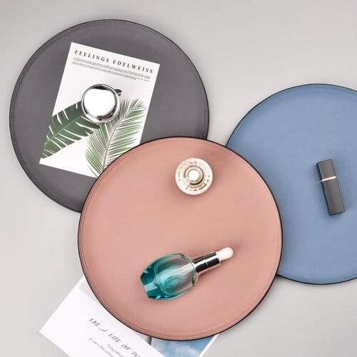 Leather round Storage Tray Nordic Stainless Steel Desktop Jewelry Cosmetics Finishing Tray Snack Tray