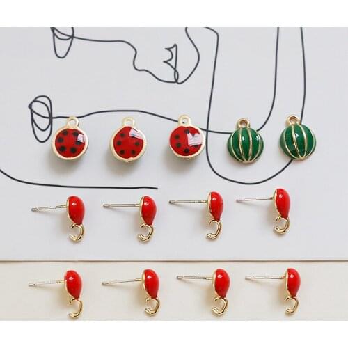 Alloy oil drop cut half watermelon red S925 Tremella nail Mini DIY handmade ear accessories material accessories