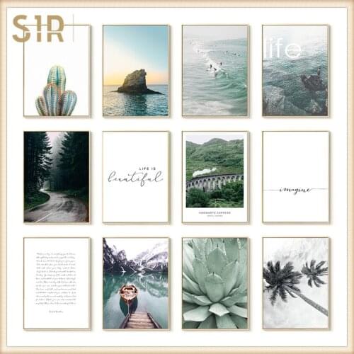 Sea Cactus Coconut Boat Alphabet Scenery In Northern Europe Bedroom Decor Vintage Room Decor Wall Paintings Living Room