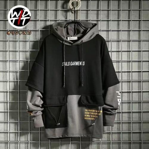 Spring and autumn new hoodies mens thin color matching hip-hop tide brand loose tooling pockets handsome hooded jacket mens
