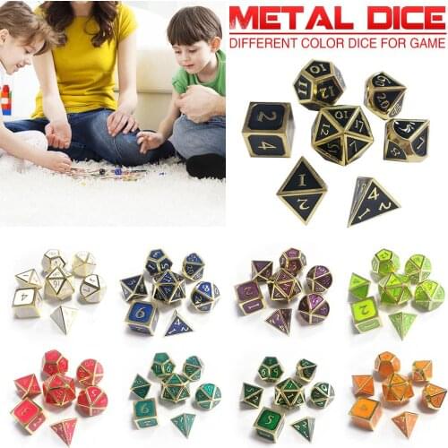 7pcs/set Innovative RPG Dice D&D Metal Dice Set Luxury Golden Edge Metal Dice Set Zinc Alloy Game Dice For Dungeons & Dragons