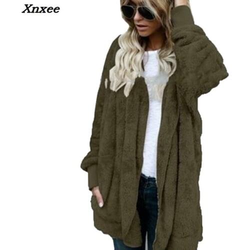 New Fashion Spring Faux Fur Warm winter coats on both sides Jacket Women Open Stitch Hooded Coat Female Long Sleeve Fuzzy Jacket