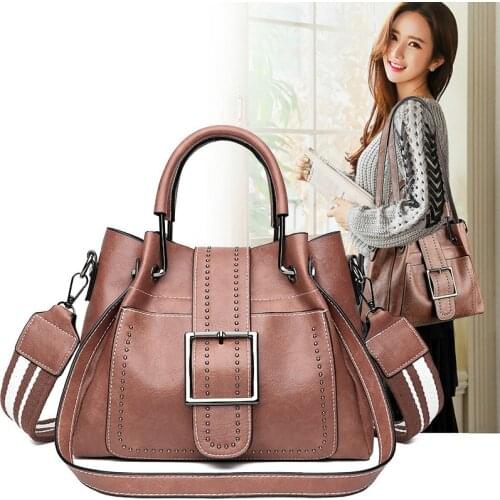 New Fashion Bags Women Handbags PU Leather Crossbody Bag for Female Retro Bucket Shoulder Bag Ladies Top-Handle Casual Tote