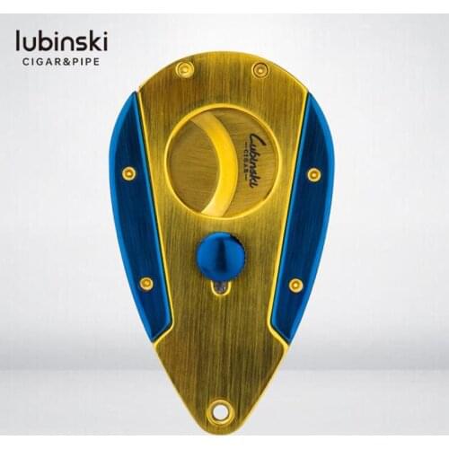 New LUBINSKI Pattern Super Sharp Cigar Cutter Delicate Stainless Steel Cigar Scissors Tobacco Cutting W/Leather Case Gift Box