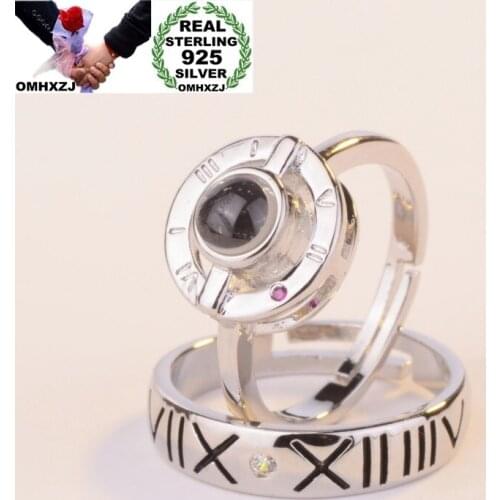 OMHXZJ Wholesale European Fashion Woman Man Lovers Party Birthday Gift LOVE Projecting AAA Zircon 925 Sterling Silver Ring RR847