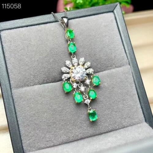 100% Natural and Real Emerald necklace pendant Free shipping 925 sterling silver gemstone For men women