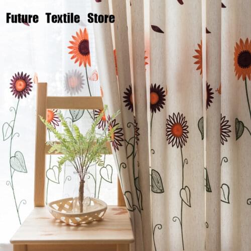 Pastoral Curtains for Living Dining Room Bedroom Fresh Embroidered Sunflower Sunflower Curtains Matching Tulle Customization