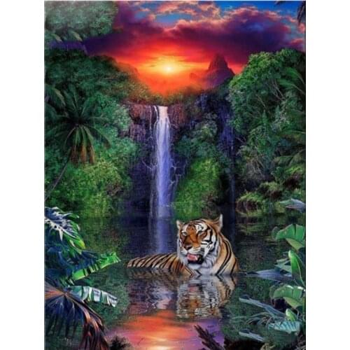 Landscape diamond painting waterfall tiger rhinestone embroidery picture mosaic sticker toys diamond tapestry posters wall paper