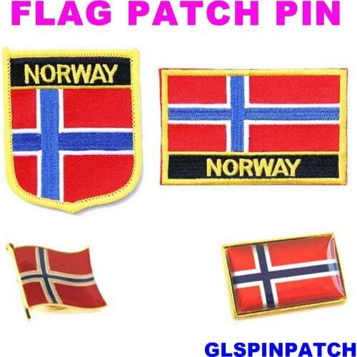 Norway FLAG Patch Rectangle Lapel Pin iron-on embroidered applique Hook Loop Badge
