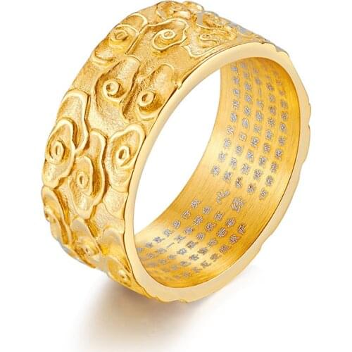 Gifts for women Accessories Buddhist Heart Sutra rings mens stainless steel fashion religion ring black gold auspicious rings