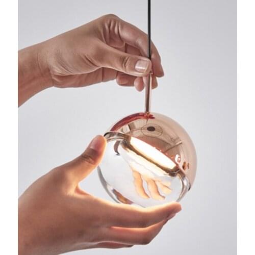 Nordic Design Rose Gold Glass Ball Pendant Light Creative Design Aisle Living Room Bedside Dinner Decro Led Light Fixtures