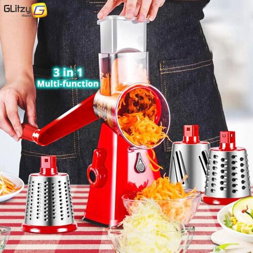 Vegetable Cutter 3 In 1 Interchangeable Blade Manual Rotary Cheese Grater Chopper Shredder Spiralizer Slicer Kitchen Accessories