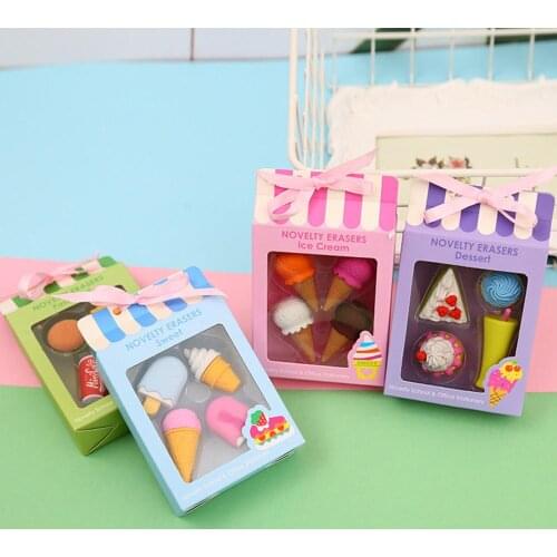 4Pcs/Set Cute Food Shape Eraser Ice Cream Drink Coke Eraser Stationery Kids Gifts Creative School Office Supplies