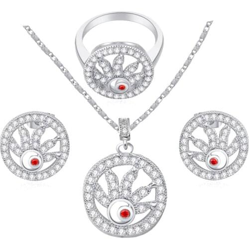 ROLILASON Top quality Necklaces Pendants Earring Sets jewelry Zircon Fashion jewelry Ring sz #6 #7 #8 JS549