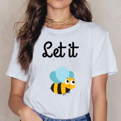 Tops T Shirt Women Let It Bee Abeille Infant Bodysuit Womens Kawaii Inscriptions Cotton Female Shirt