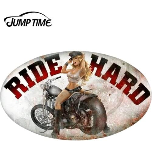 JumpTime 13cm x 7.7cm Sexy Beauty JDM Retro Ride Hard Oval Pin-Up Girl Car Sticker Vinyl Car Bumper Windwos Waterproof Decals